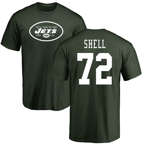 New York Jets Men Green Brandon Shell Name and Number Logo NFL Football #72 T Shirt->new york jets->NFL Jersey